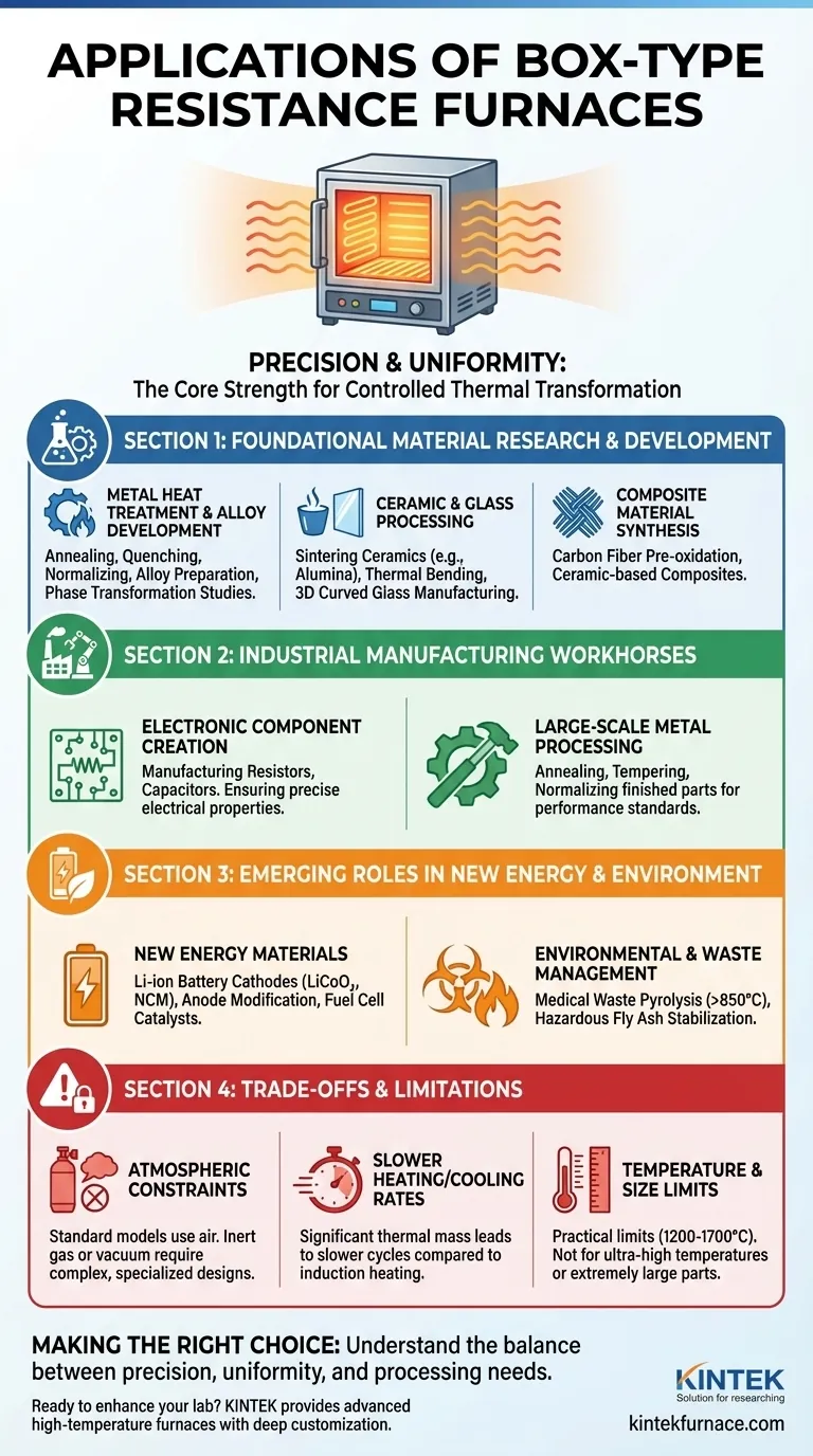 Em que campos os fornos de resistência tipo caixa são comumente usados? Essencial para Ciência dos Materiais e Processamento Industrial Guia Visual