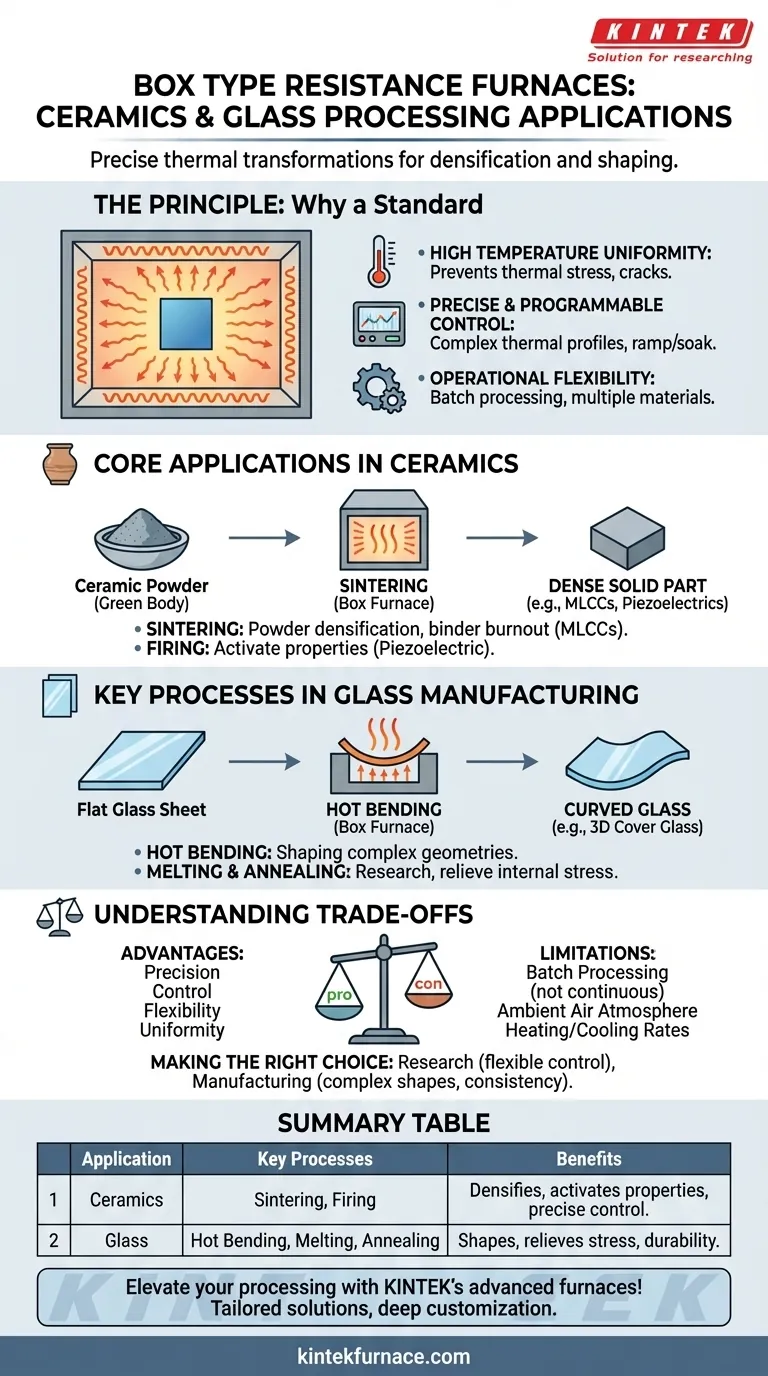 Quais aplicações têm os fornos de resistência tipo caixa no processamento de cerâmicas e vidro? Essencial para Sinterização e Dobragem a Quente Guia Visual