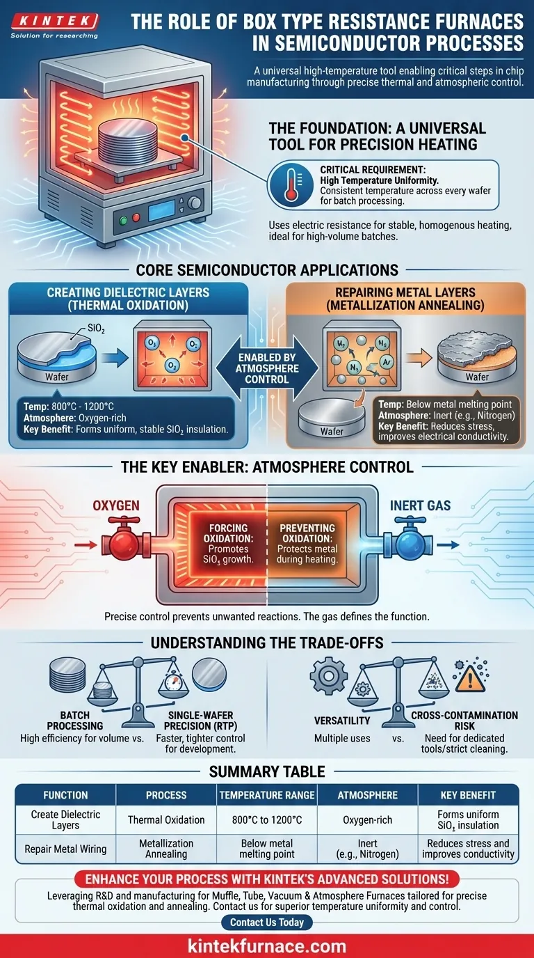 What role do box type resistance furnaces play in semiconductor processes? Essential for Thermal Oxidation and Annealing Visual Guide