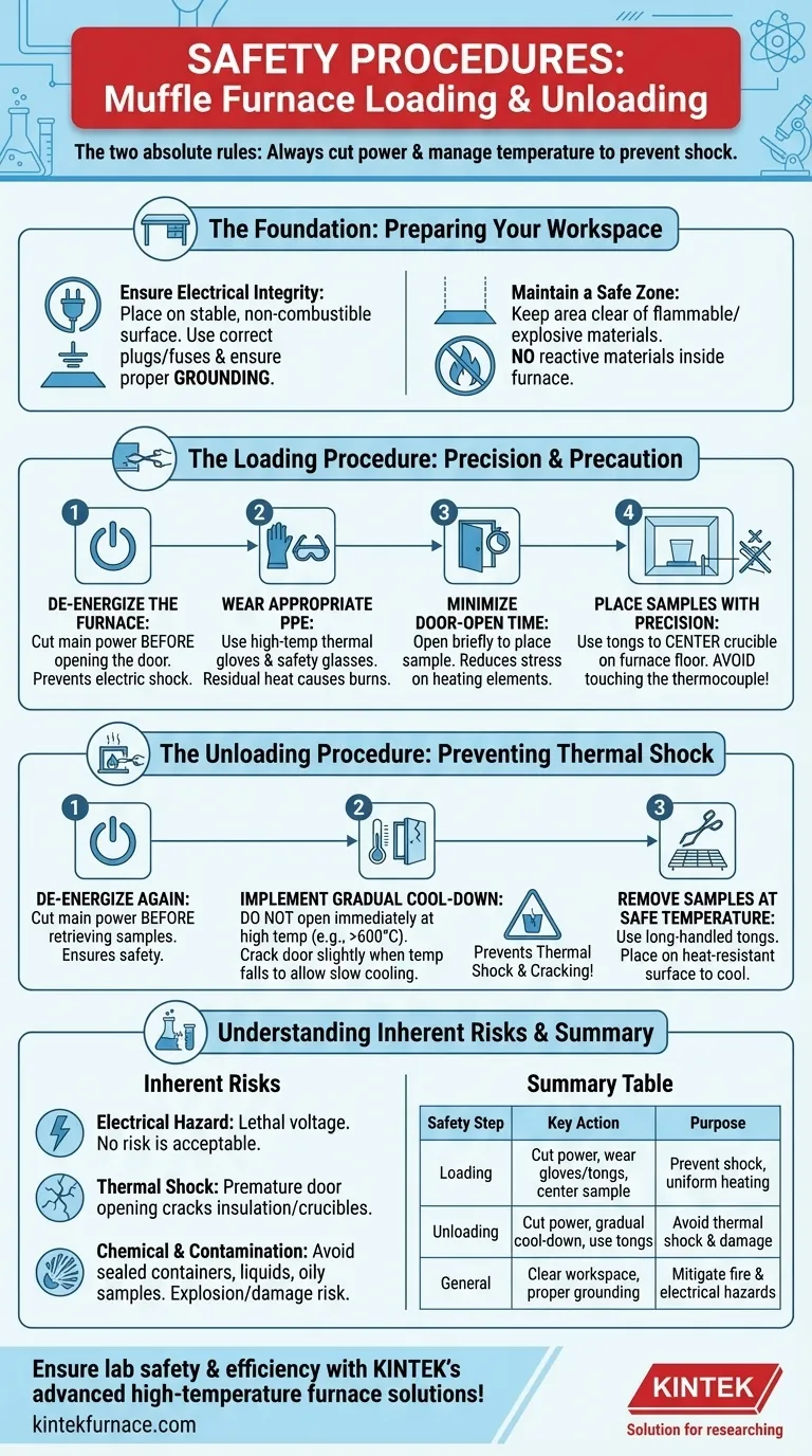Quais são os procedimentos de segurança para carregar e descarregar amostras em um forno mufla? Garanta a Segurança do Operador e do Equipamento Guia Visual