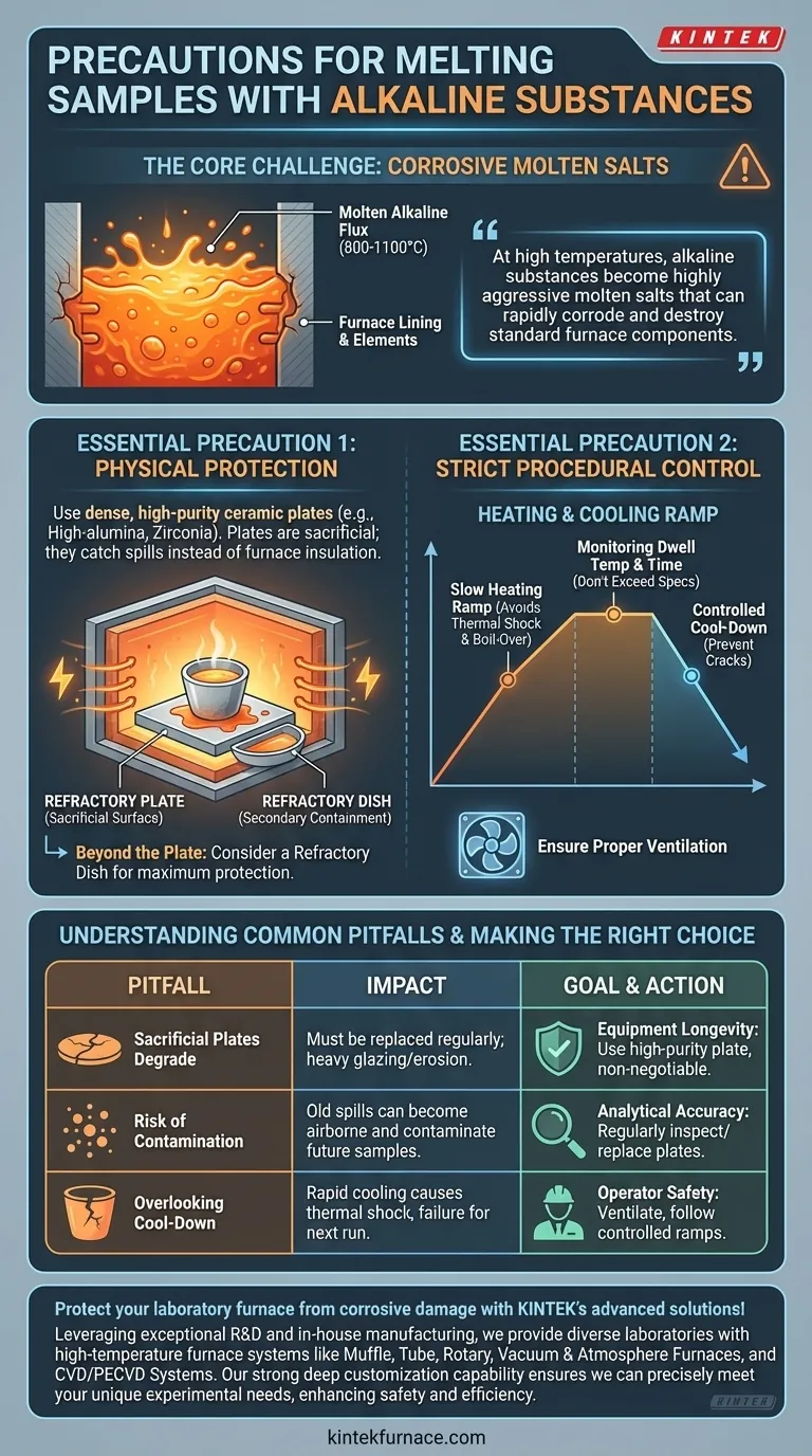 Que precauções devem ser tomadas ao fundir amostras com substâncias alcalinas? Proteja seu Forno Contra Corrosão Guia Visual