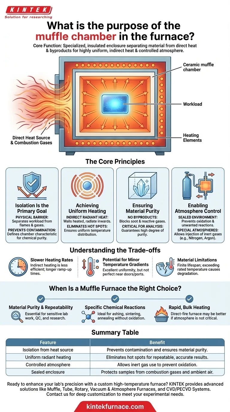 What is the purpose of the muffle chamber in the furnace? Ensure Purity and Control in High-Temp Processes Visual Guide