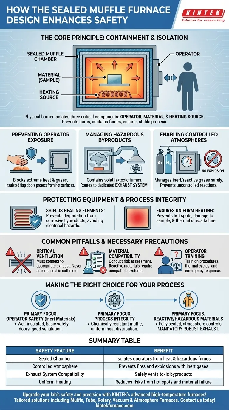 How does the sealed design of the muffle furnace enhance safety? Protect Operators and Ensure Process Integrity Visual Guide