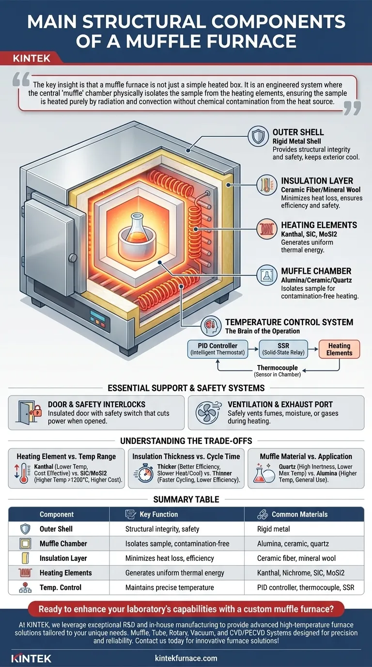 Quali sono i componenti strutturali principali di un forno a muffola? Scopri il sistema ingegnerizzato per il riscaldamento privo di contaminazioni Guida Visiva