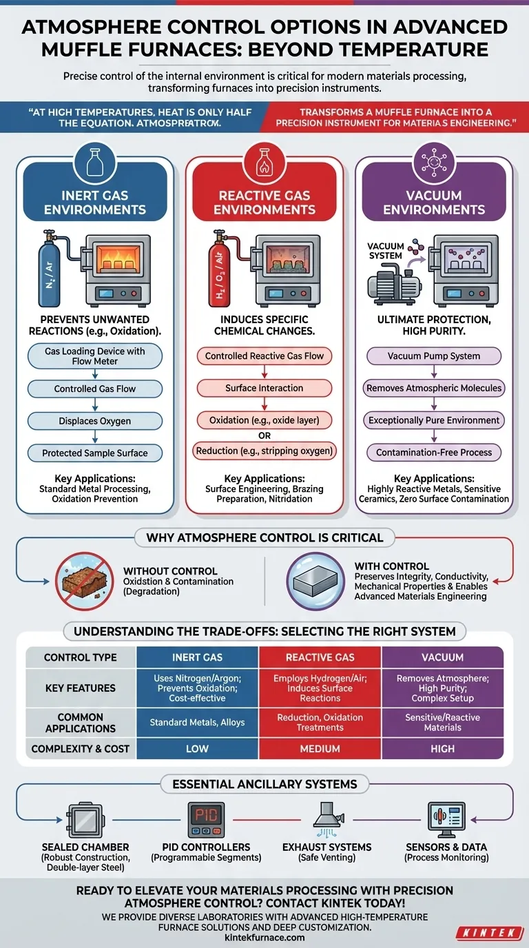 Que opções de controle de atmosfera estão disponíveis em fornos mufla avançados? Domine o Processamento de Materiais com Precisão Guia Visual