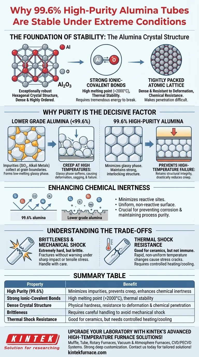 O que torna os tubos de alumina de alta pureza a 99,6% estáveis em condições extremas? Descubra a chave para uma resiliência térmica e química inigualável Guia Visual
