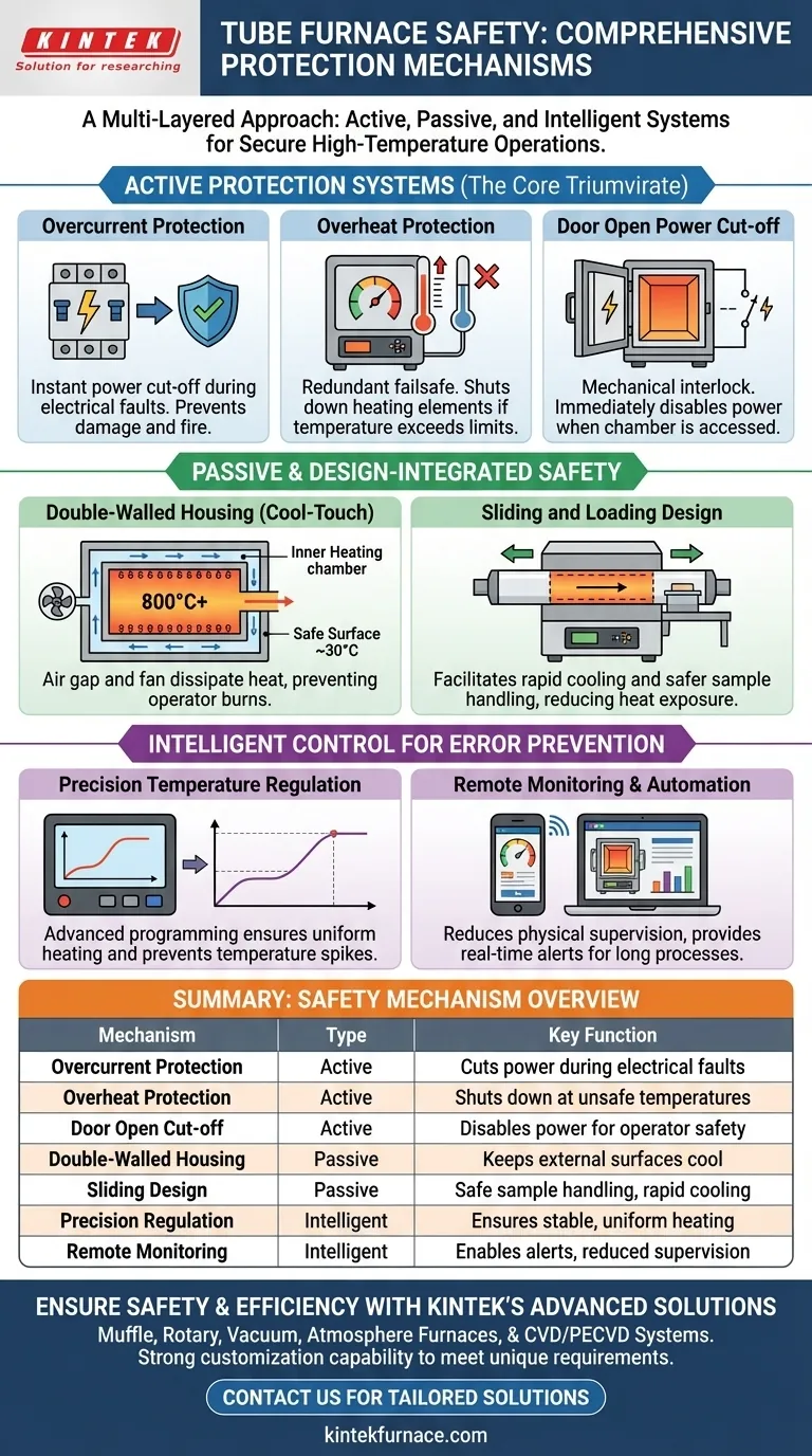 Quais mecanismos de proteção de segurança são tipicamente incluídos em fornos tubulares? Garanta a Segurança do Operador e do Equipamento Guia Visual