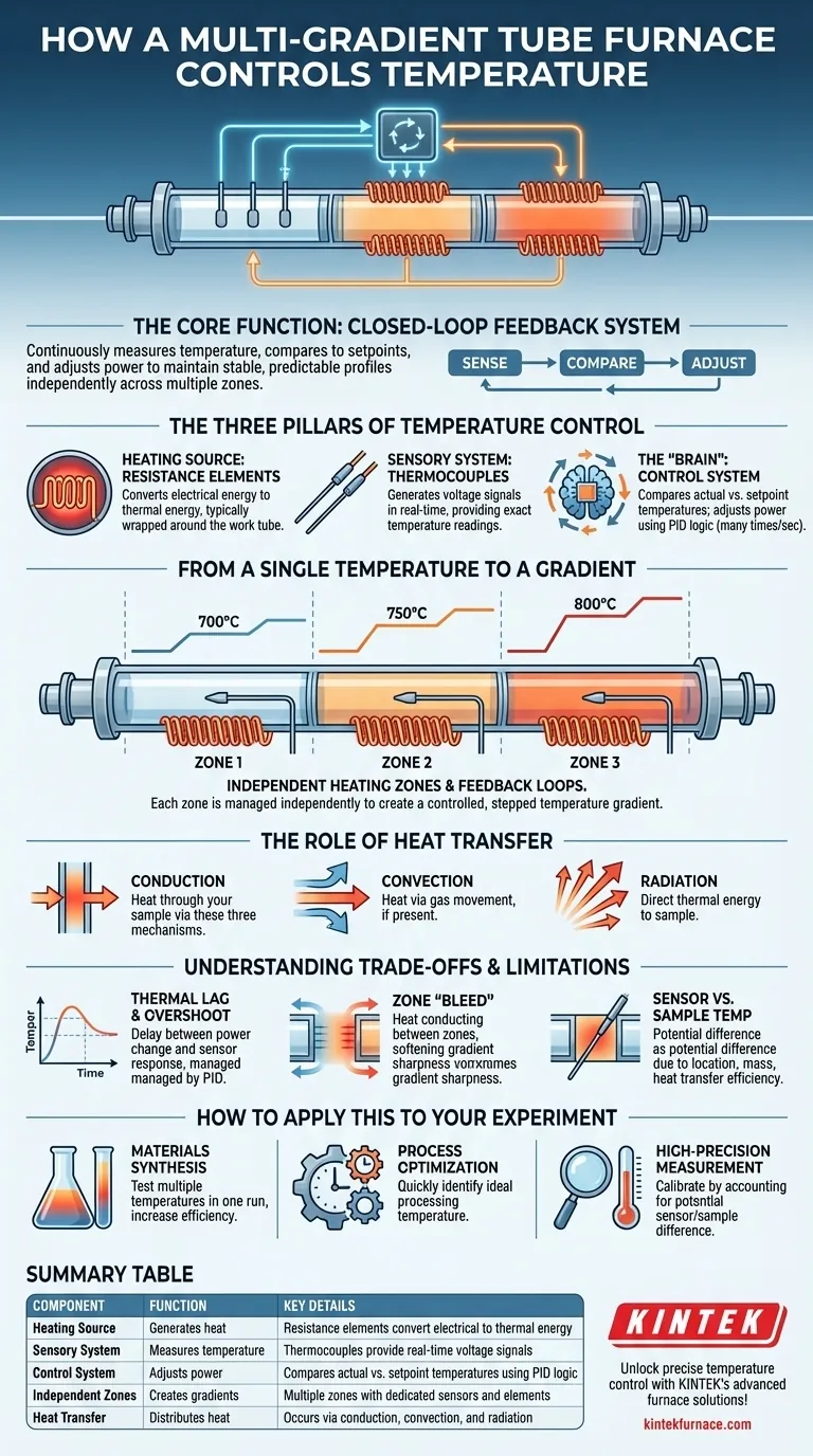 How does the temperature control system work in a multi gradient experimental tube furnace? Master Precise Heat Profiles for Your Lab Visual Guide