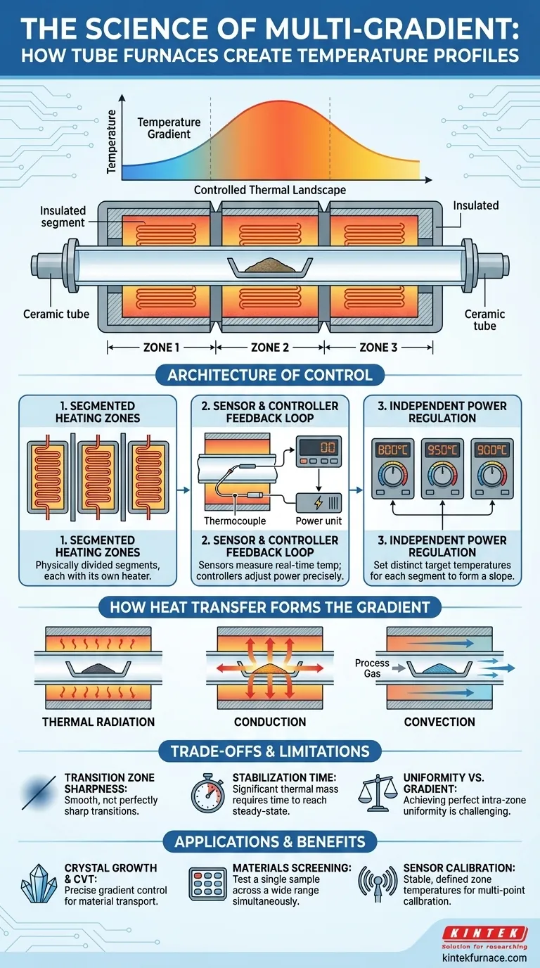 Cosa rende il forno a tubo sperimentale multigradiente capace di creare gradienti di temperatura? Sblocca il controllo termico preciso per i tuoi esperimenti Guida Visiva