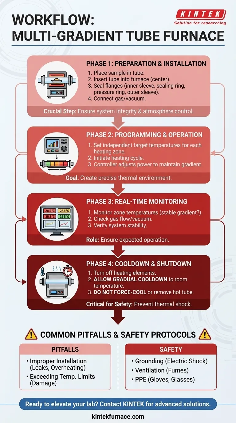 Qual è il flusso di lavoro tipico quando si utilizza un forno sperimentale a tubi a gradiente multiplo?Ricerca termica di precisione Master Guida Visiva
