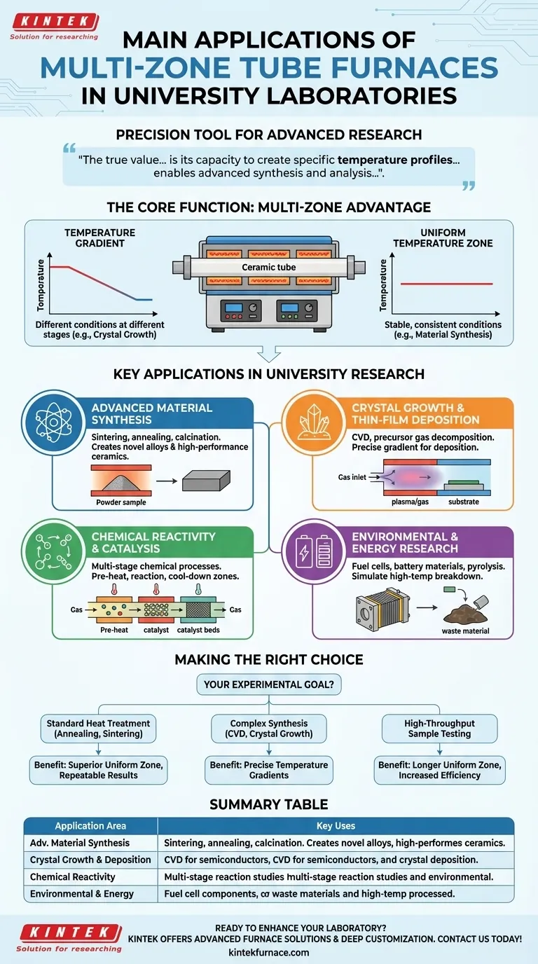 Was sind die Hauptanwendungen von Mehrzonen-Rohröfen in Universitätslaboratorien? Präzision in der Materialwissenschaft und Energieforschung freisetzen Visuelle Anleitung