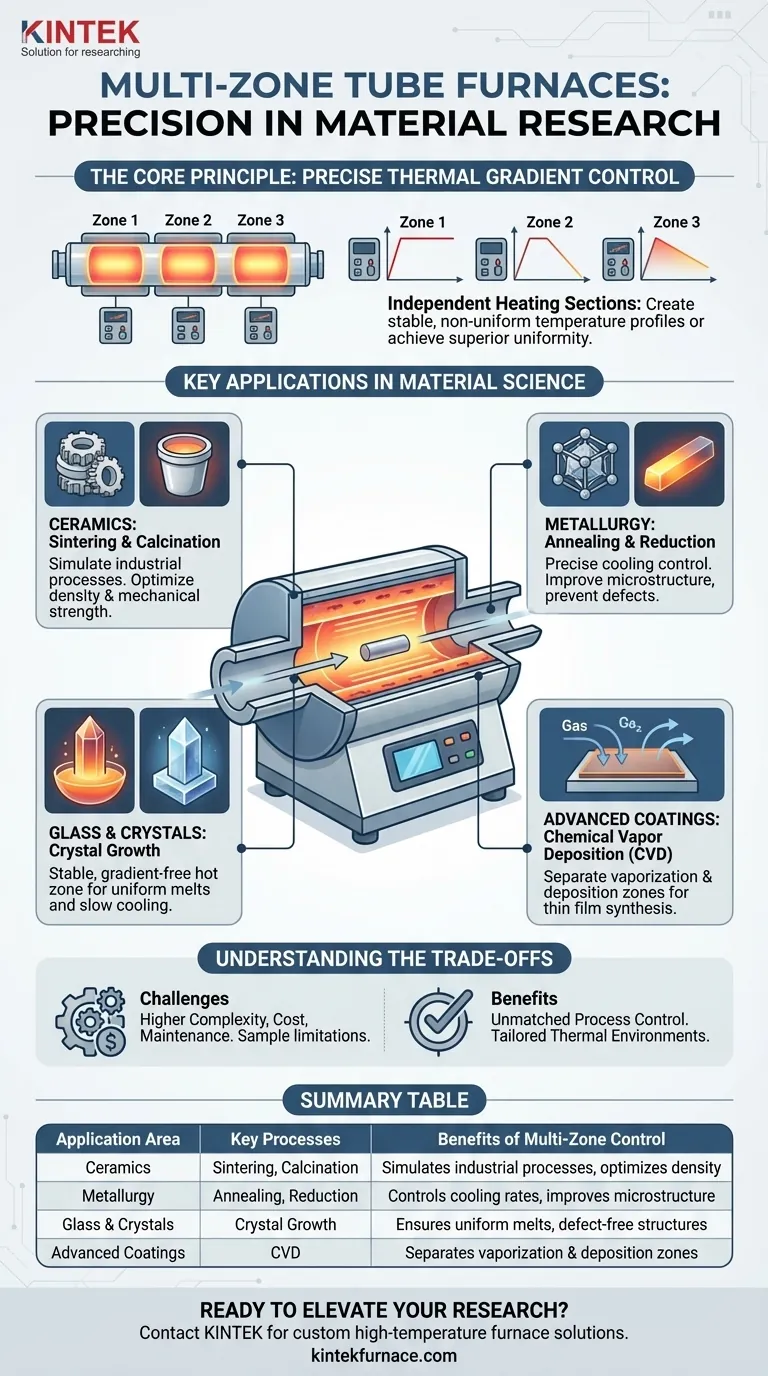 How are multi zone tube furnaces used in ceramics, metallurgy and glass research? Unlock Precise Thermal Control for Advanced Materials Visual Guide