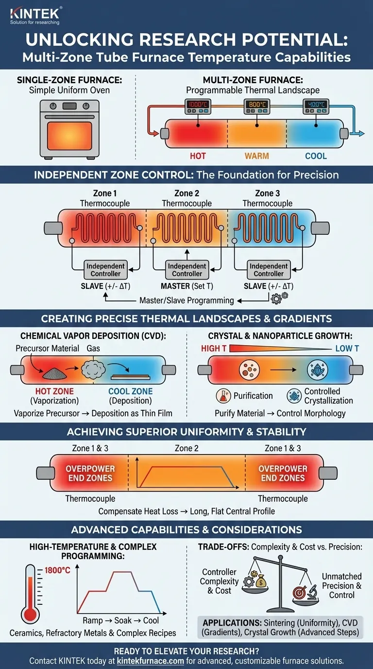 다중 영역 튜브 퍼니스의 온도 관련 기능 중 연구에 가치를 더하는 것은 무엇입니까? 정밀한 열 제어 잠금 해제 시각적 가이드