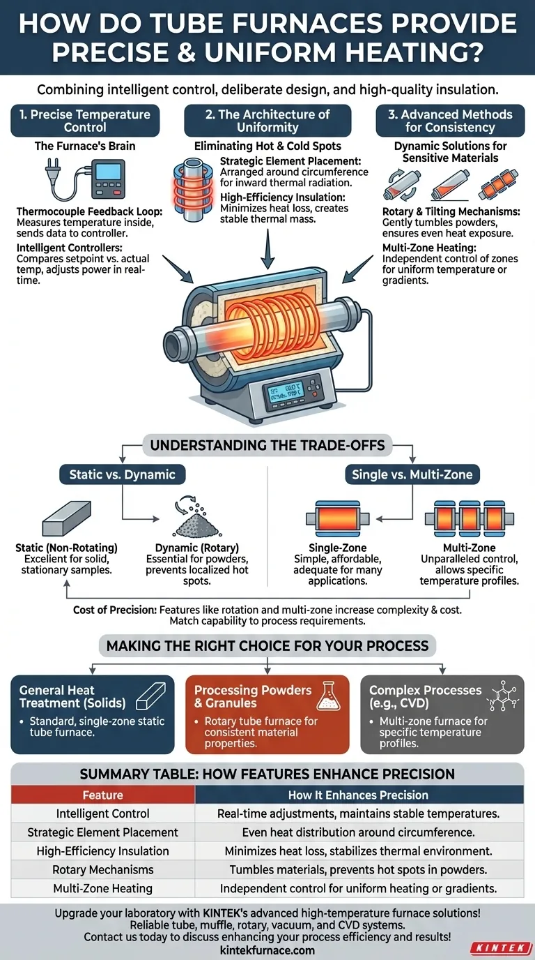 튜브로(관상) 가열로는 어떻게 정밀하고 균일한 가열을 제공할까요? 일관된 열처리 공정을 구현하십시오 시각적 가이드