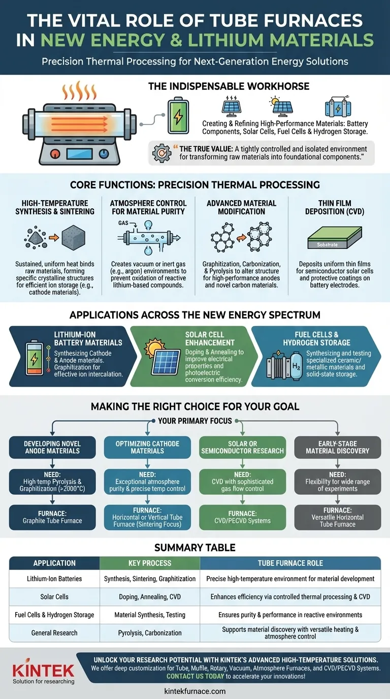 Que papel os fornos tubulares desempenham na indústria de novas energias e materiais de lítio? Essencial para o Processamento Térmico de Precisão Guia Visual