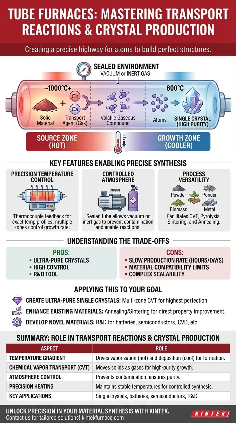 Как трубчатые печи способствуют реакциям переноса и производству кристаллов? Освойте высокочистый синтез с прецизионным контролем Визуальное руководство