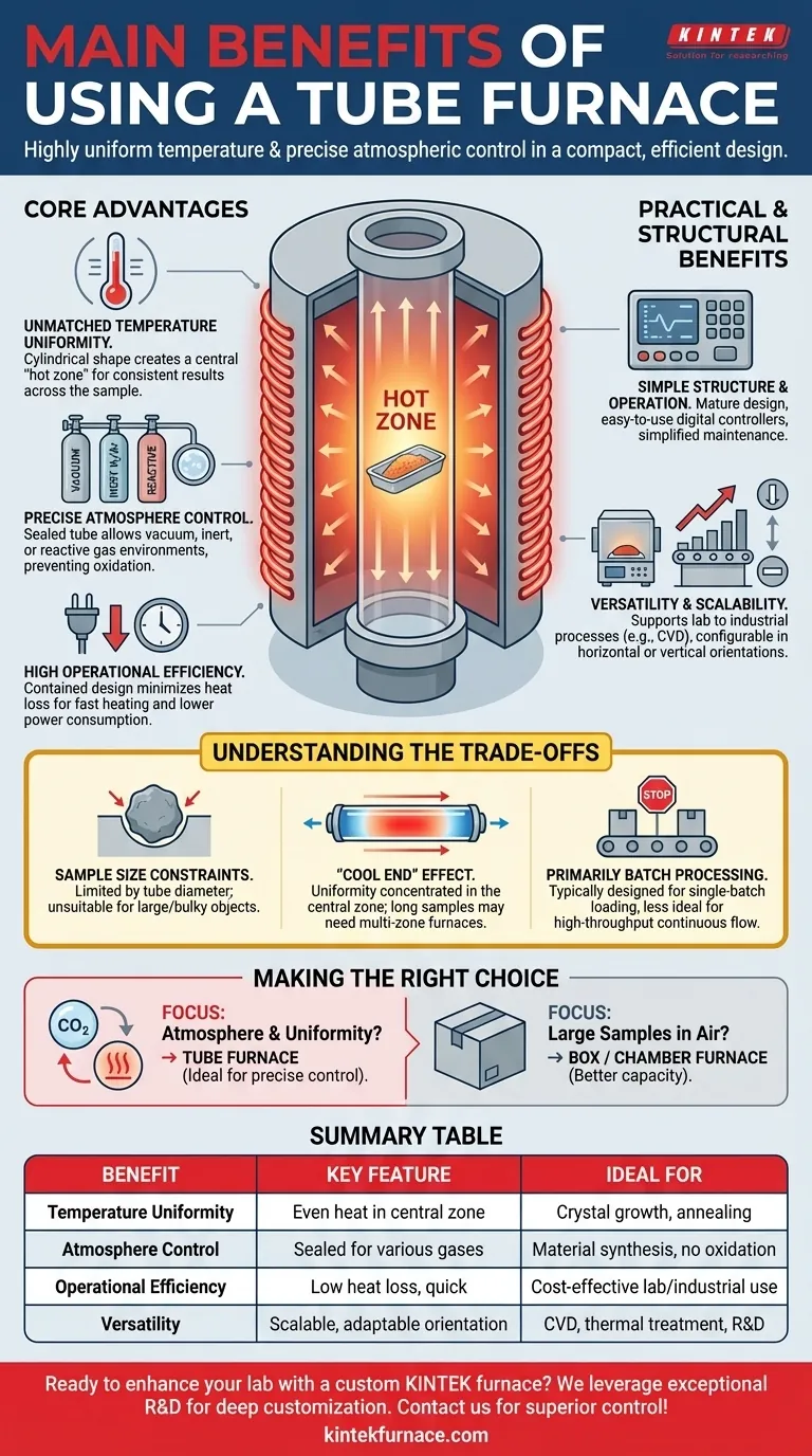 Quali sono i principali vantaggi dell'utilizzo di un forno a tubi?Riscaldamento di precisione per l'elaborazione di materiali avanzati Guida Visiva