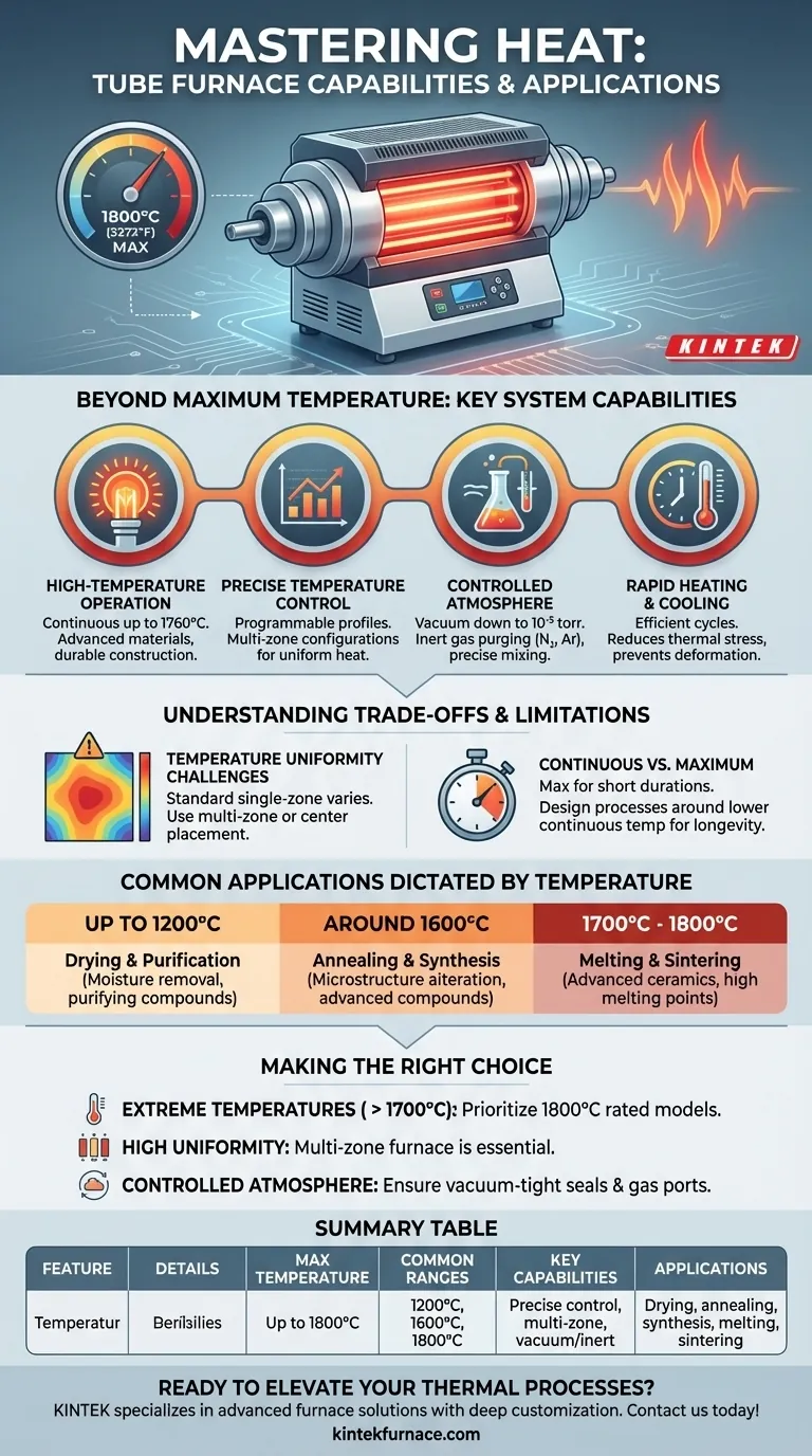 What heating temperatures can tube furnaces achieve? Unlock Precision Up to 1800°C for Your Lab Visual Guide