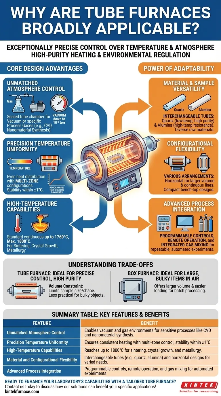 Почему трубчатые печи считаются универсальными в применении? Обеспечьте прецизионный нагрев для передовых материалов Визуальное руководство