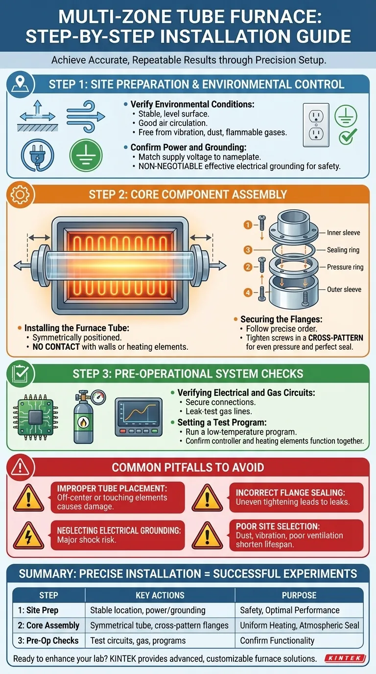Welche Schritte sind bei der Installation eines Mehrzonen-Rohrofens zu beachten? Gewährleisten Sie Präzision und Sicherheit für Ihr Labor Visuelle Anleitung