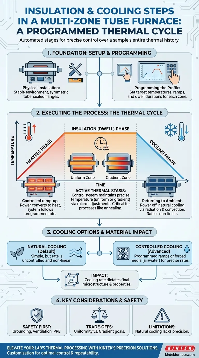 Quali sono le fasi di isolamento e raffreddamento in un forno tubolare multizona?Controllo preciso della temperatura Guida Visiva