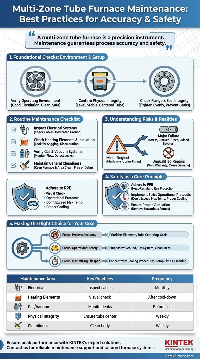 Quali pratiche di manutenzione sono consigliate per un forno a tubo multizona? Garantire sicurezza e precisione nel vostro laboratorio Guida Visiva
