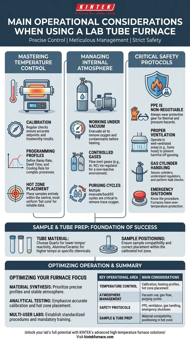 Quais são as principais considerações operacionais ao usar um forno tubular de laboratório? Garanta Precisão e Segurança em Seus Experimentos Guia Visual