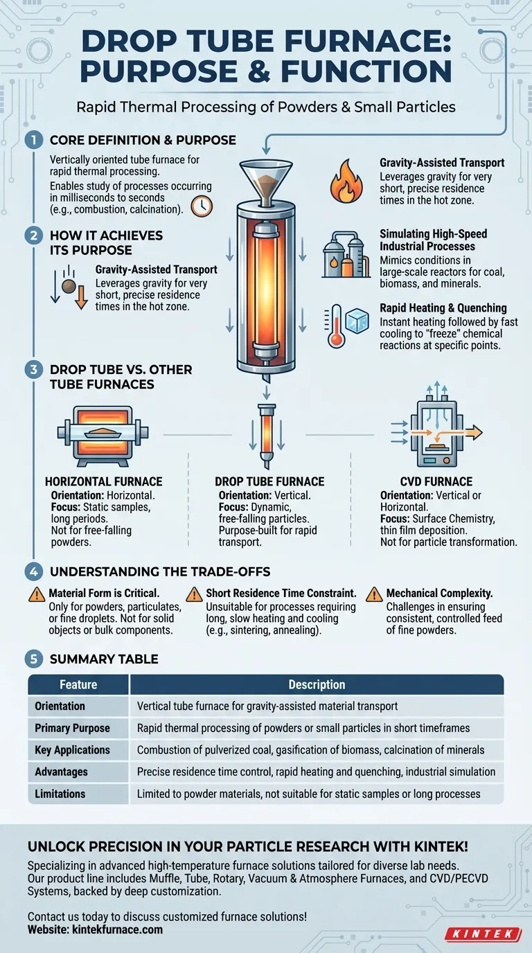 Cos'è un forno a tubo a caduta (drop tube furnace) e qual è il suo scopo principale? Padroneggiare la rapida lavorazione termica per studi sulle particelle Guida Visiva