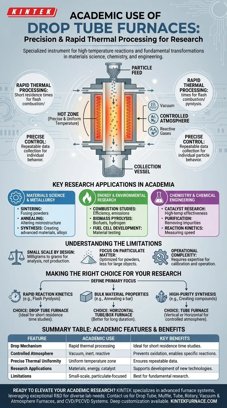 Qual é o uso acadêmico dos fornos de tubo de queda? Desbloqueie Pesquisas Precisas de Alta Temperatura para Materiais e Energia Guia Visual