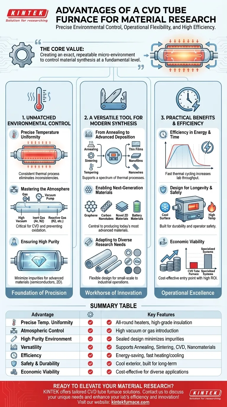 CVD管式炉在材料研究方面有哪些优势？为先进合成解锁精确度和多功能性 图解指南