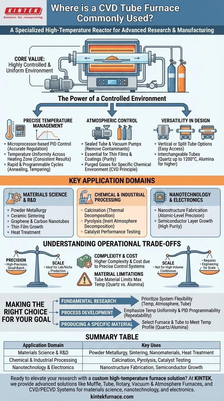 CVDチューブ炉は一般的にどこで使用されますか？ハイテク材料と電子機器に不可欠 ビジュアルガイド