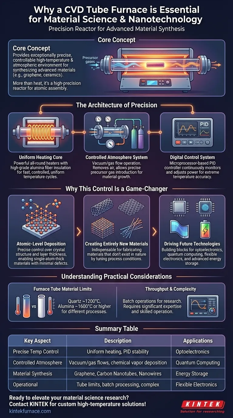 Что делает трубчатую печь CVD незаменимой для материаловедения и нанотехнологий? Откройте для себя точность синтеза материалов Визуальное руководство