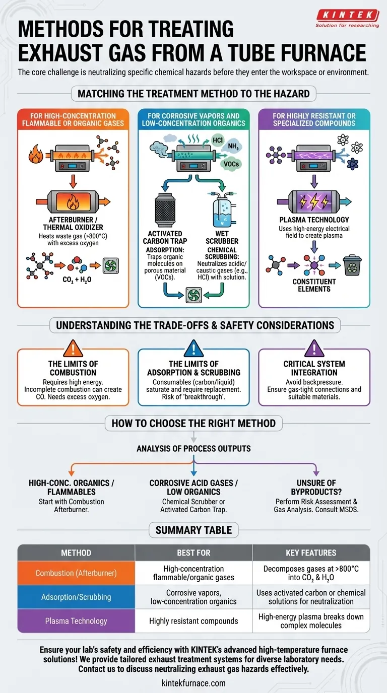 What are the methods for treating exhaust gas using a tube furnace? Safely Neutralize Hazards in Your Lab Visual Guide