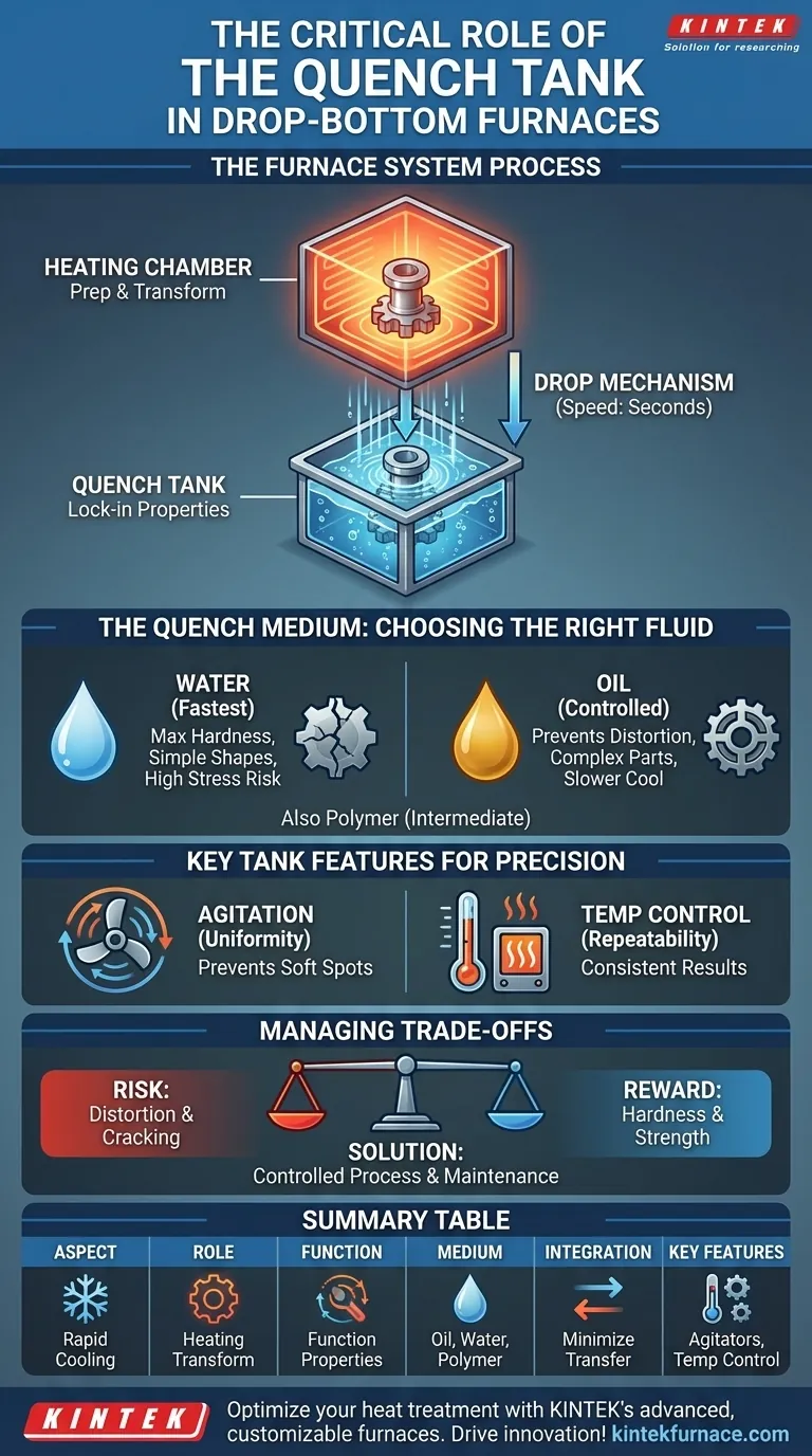 Che ruolo svolge la vasca di tempra in un forno a tempra a caduta verticale? Sblocca la precisione nel trattamento termico Guida Visiva