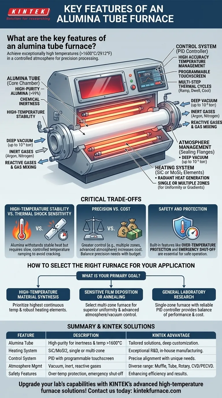 What are the key features of an alumina tube furnace? Achieve Precise High-Temp Processing Visual Guide