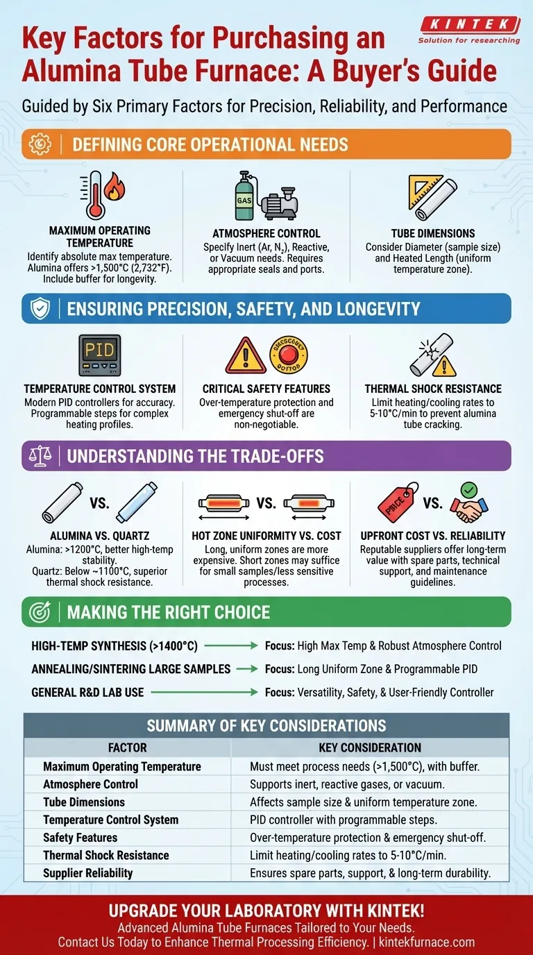Quali fattori dovrebbero essere presi in considerazione durante l'acquisto di un forno a tubo di allumina? Suggerimenti chiave per la precisione ad alta temperatura Guida Visiva
