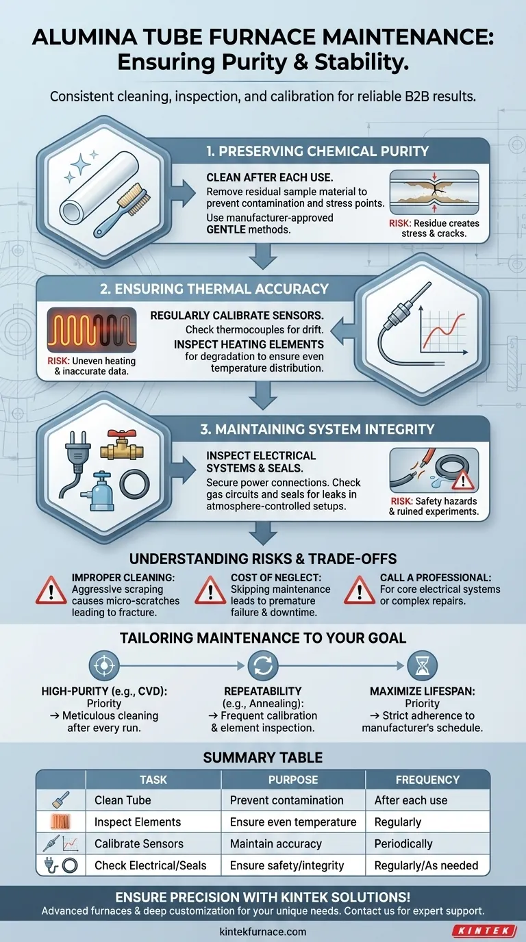 Quali sono i requisiti di manutenzione per un forno a tubo di allumina? Assicurare longevità e accuratezza nel tuo laboratorio Guida Visiva
