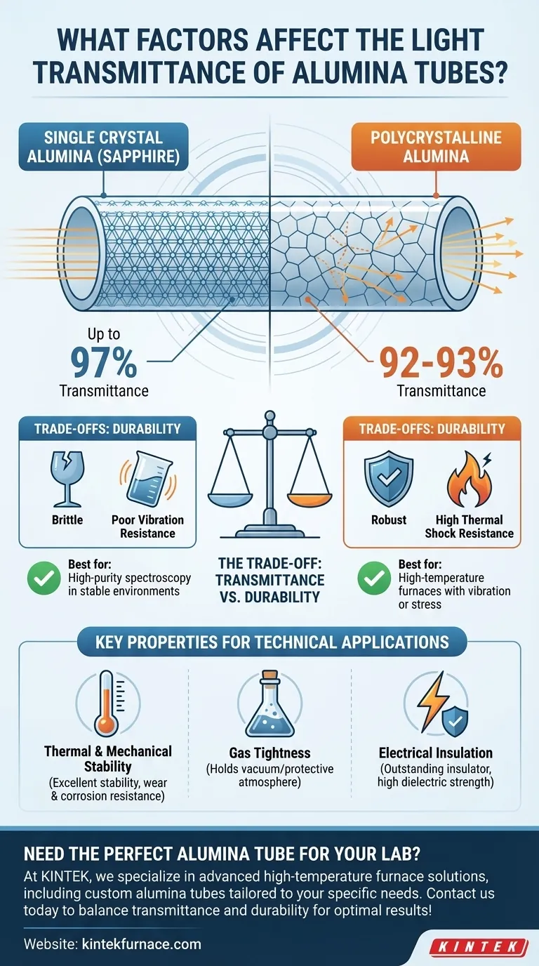 ¿Qué factores afectan la transmitancia lumínica de los tubos de alúmina? Equilibre la claridad y la durabilidad para su laboratorio Guía Visual