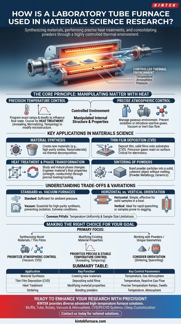 How is a laboratory tube furnace used in materials science research? Unlock Precision in Material Synthesis and Heat Treatment Visual Guide