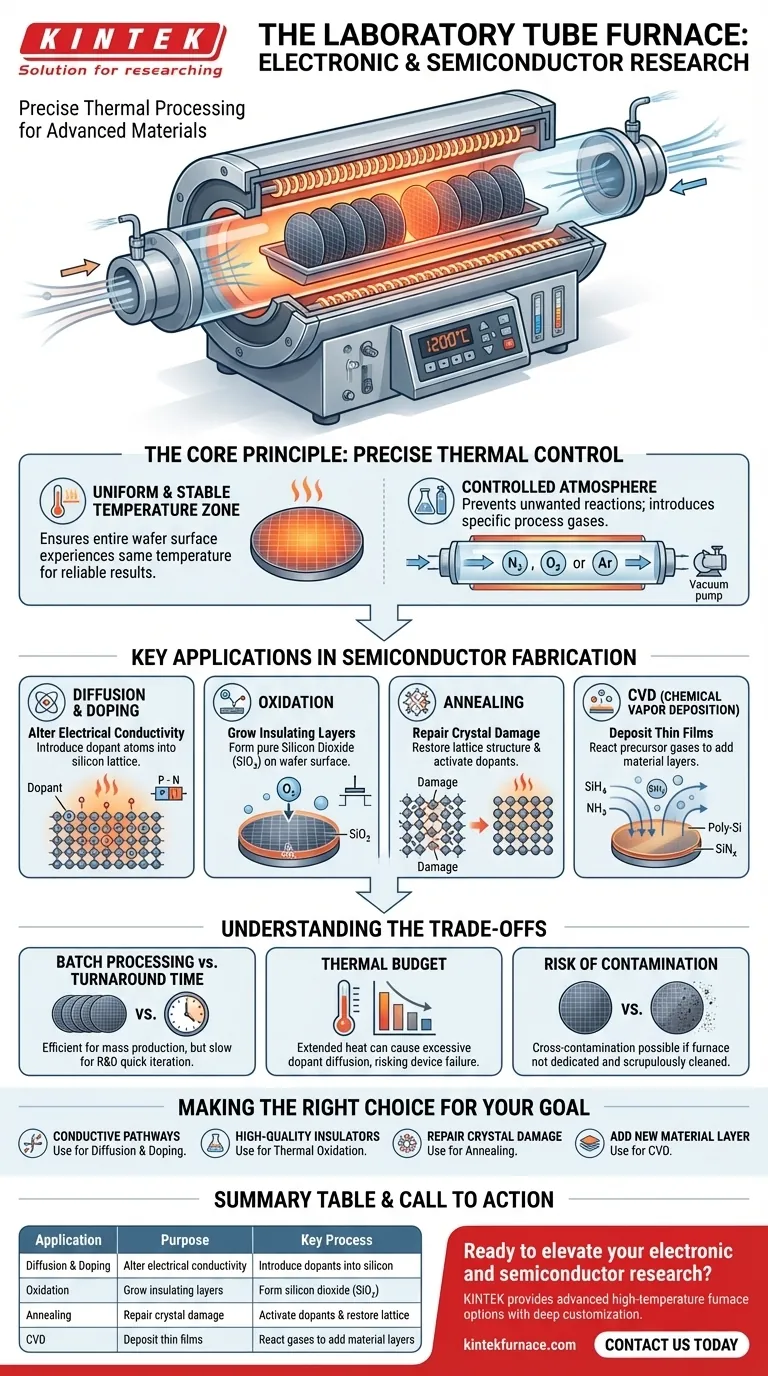 Come viene utilizzato un forno a tubi da laboratorio nella ricerca elettronica e sui semiconduttori?Trattamento termico di precisione per dispositivi avanzati Guida Visiva