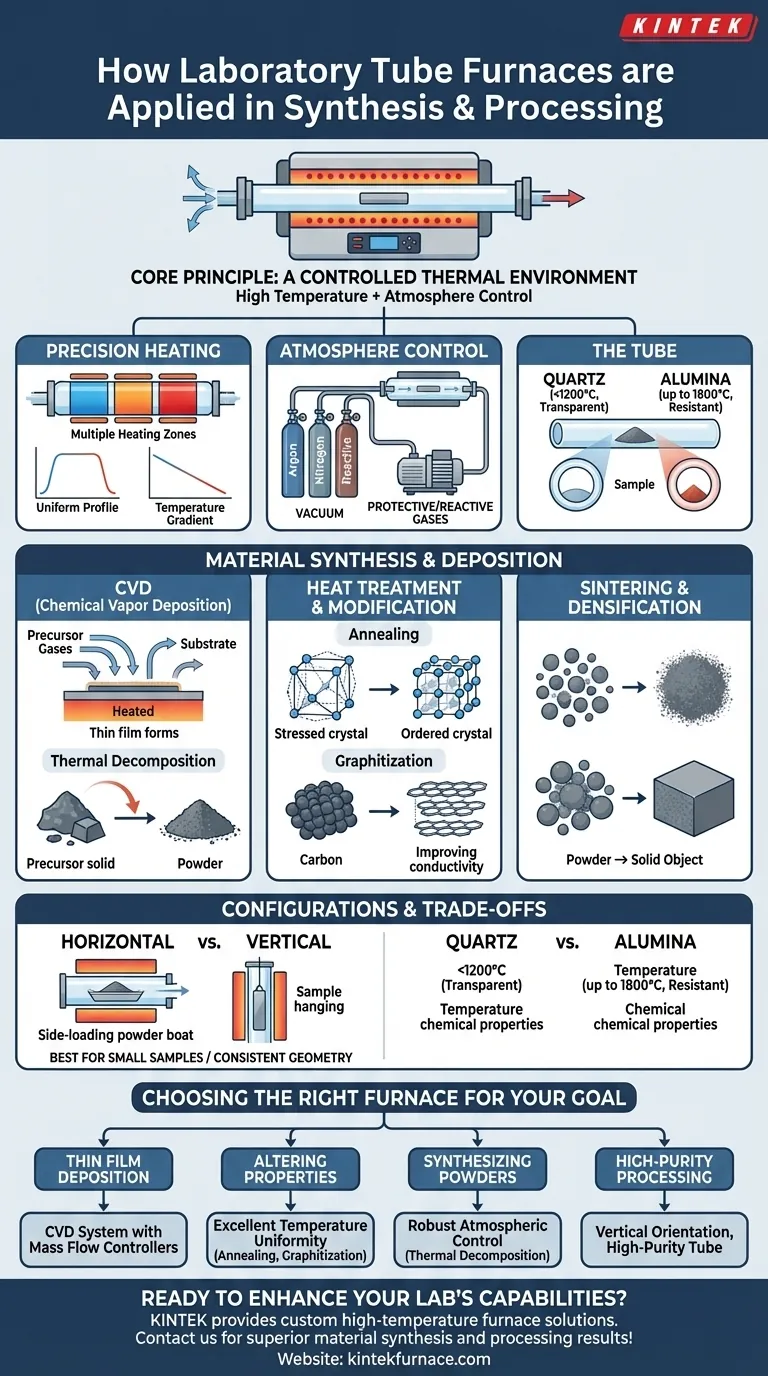 실험실 튜브 퍼니스는 합성 및 가공에 어떻게 적용됩니까? 정밀한 재료 제어를 해제하세요 시각적 가이드