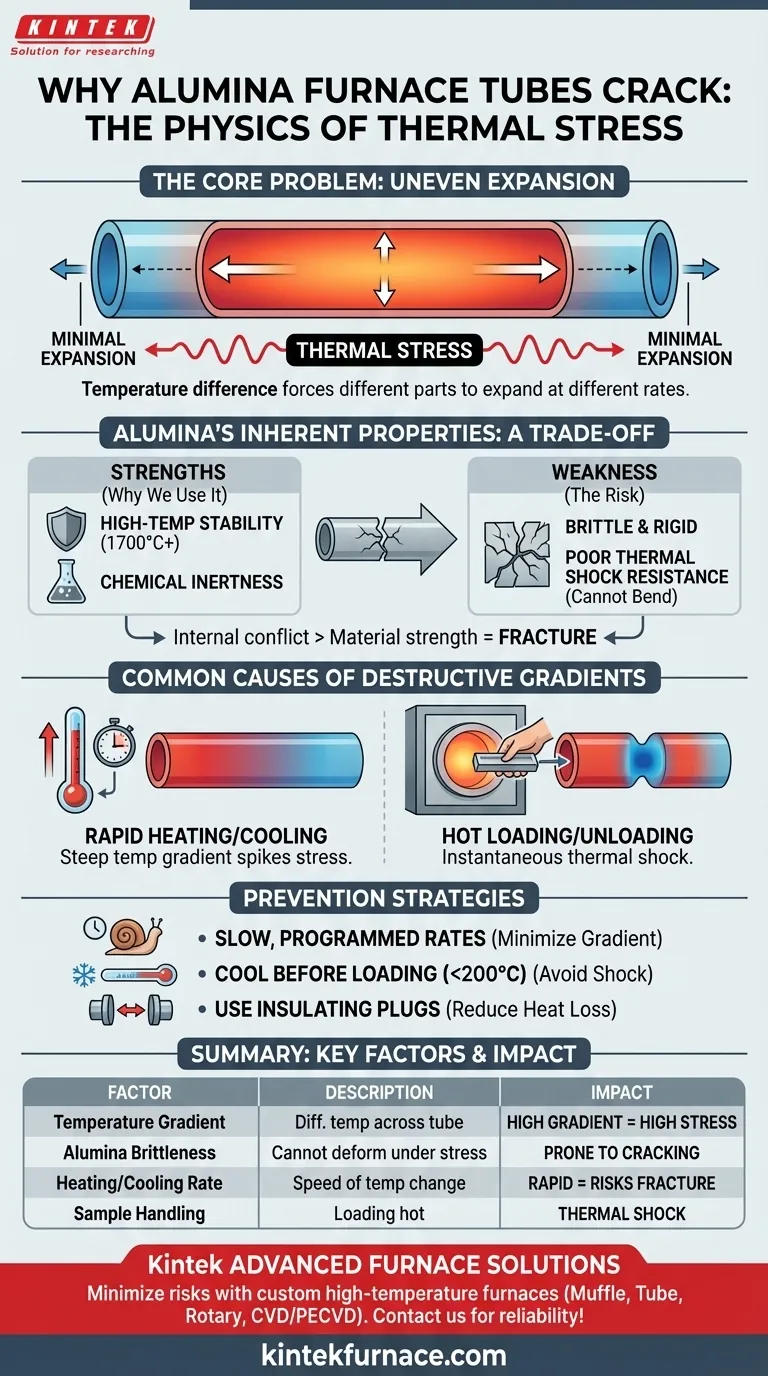 In che modo la differenza di temperatura contribuisce alla rottura del tubo del forno di allumina?Prevenire i danni da stress termico Guida Visiva