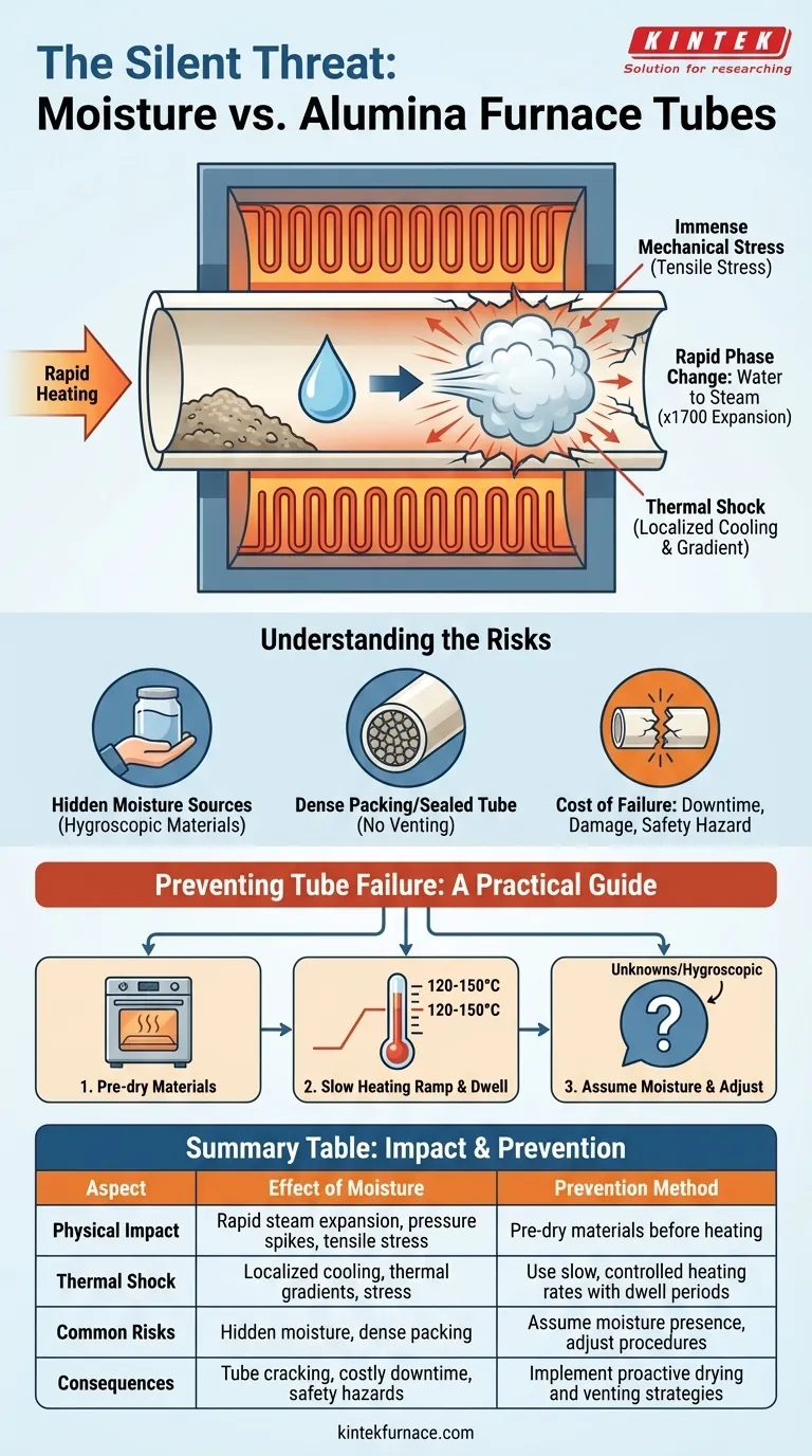 Como a umidade no material de aquecimento afeta o tubo do forno de alumina? Evite Falhas Catastróficas do Tubo Guia Visual