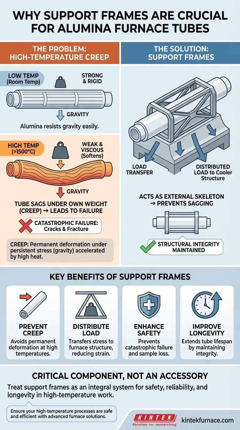 Why are support frames important for the alumina furnace tube? Prevent High-Temperature Deformation and Failure Visual Guide