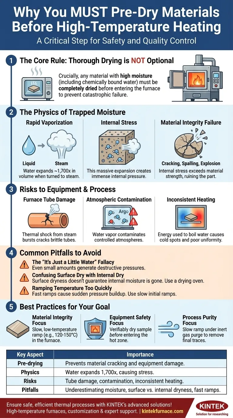 Come dovrebbero essere maneggiati i materiali ad alto contenuto di umidità prima del riscaldamento? Garantire Sicurezza e Qualità nella Lavorazione Termica Guida Visiva