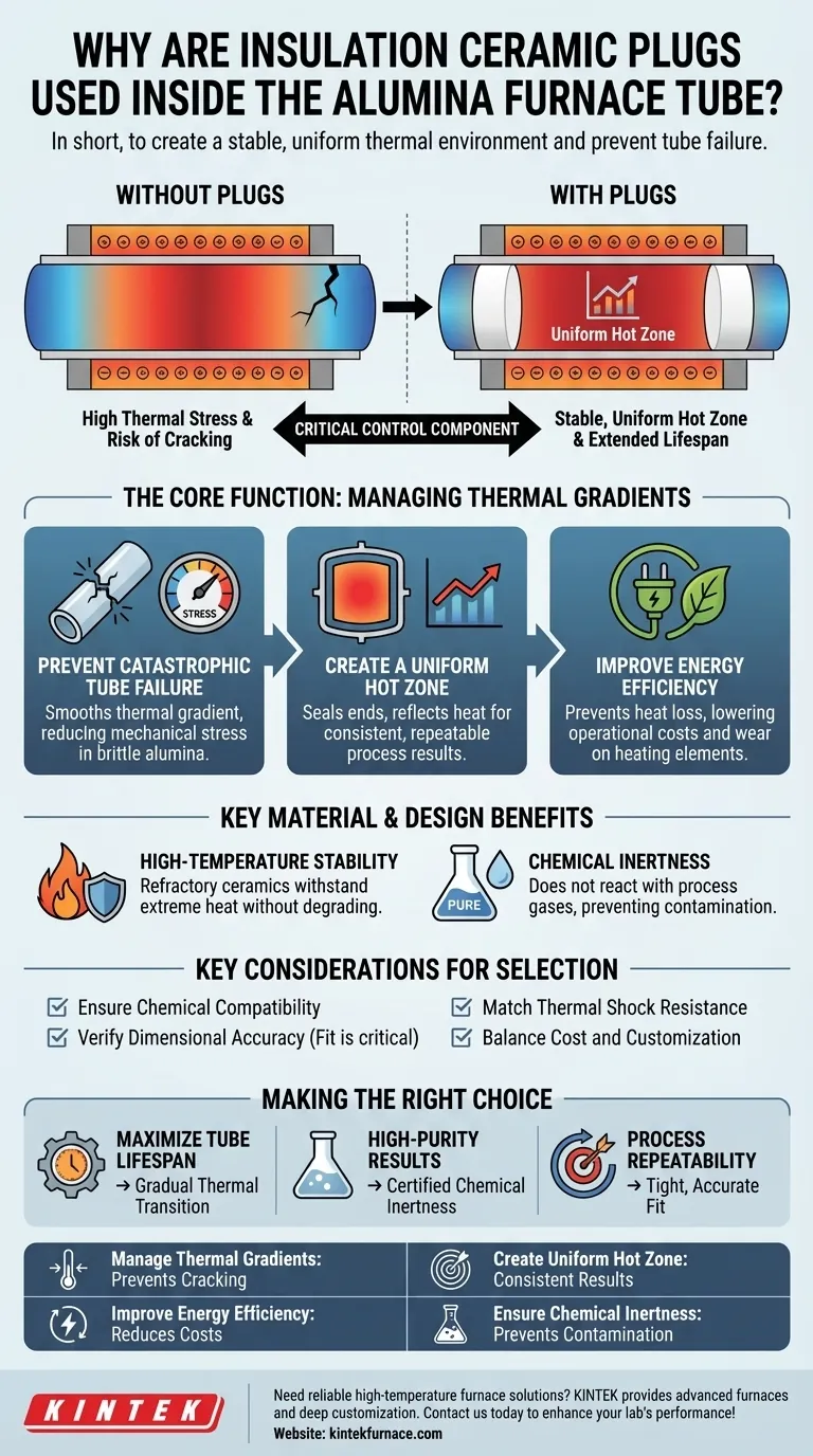Por que plugues cerâmicos isolantes são usados dentro do tubo do forno de alumina? Garantir Aquecimento Estável e Prevenir Rachaduras no Tubo Guia Visual