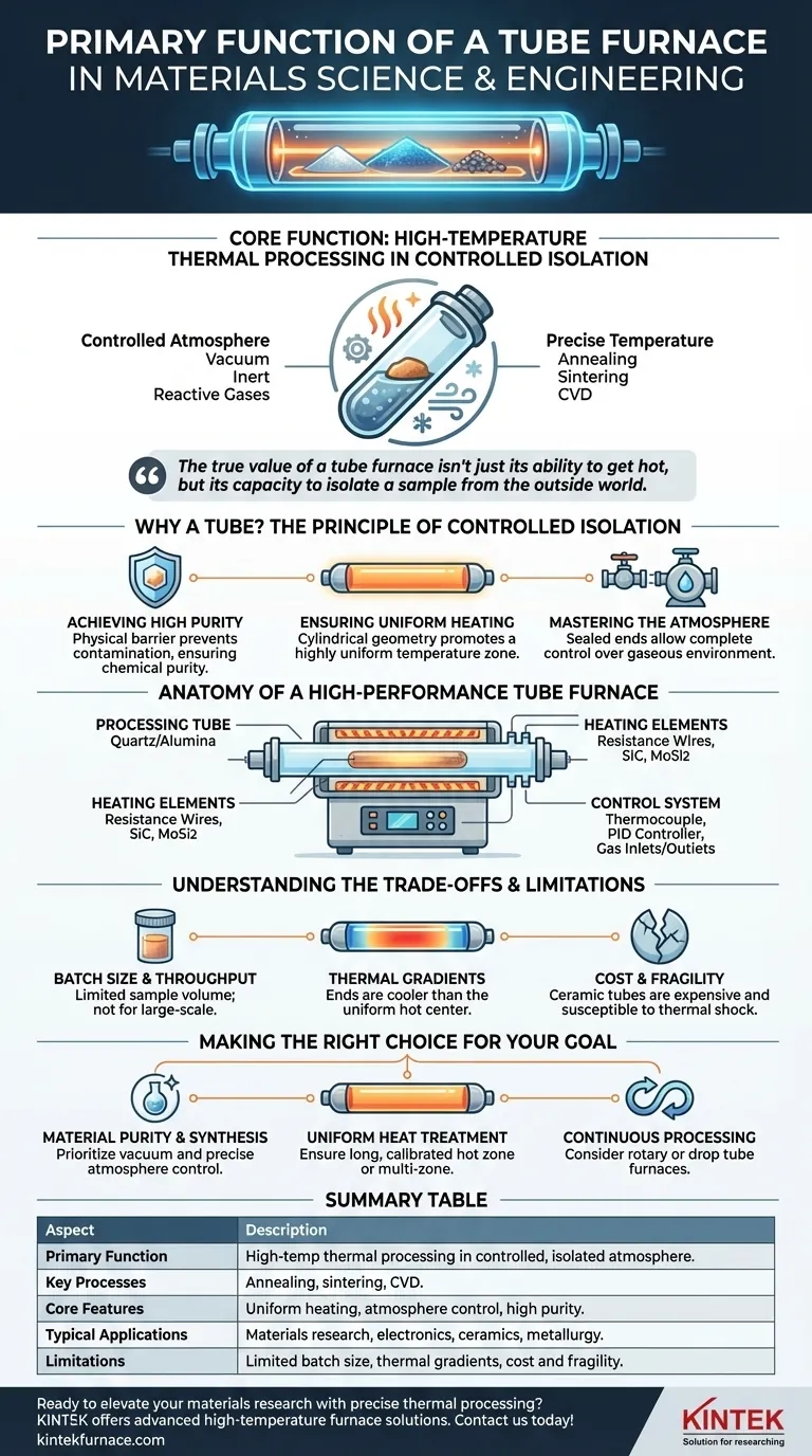 What is the primary function of a tube furnace in materials science and engineering? Unlock Precise High-Temperature Processing Visual Guide