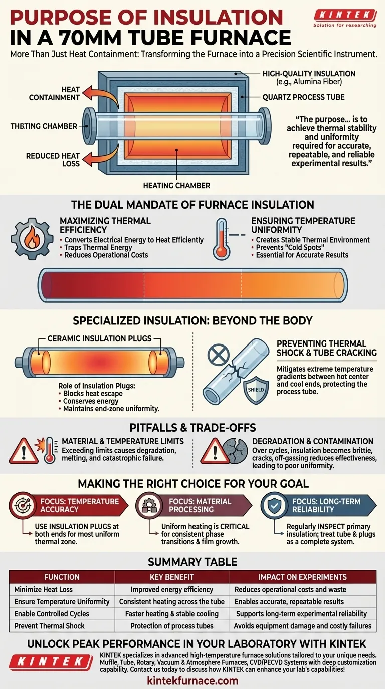 What is the purpose of insulation in a 70mm tube furnace? Ensure Precision and Efficiency in Your Lab Visual Guide