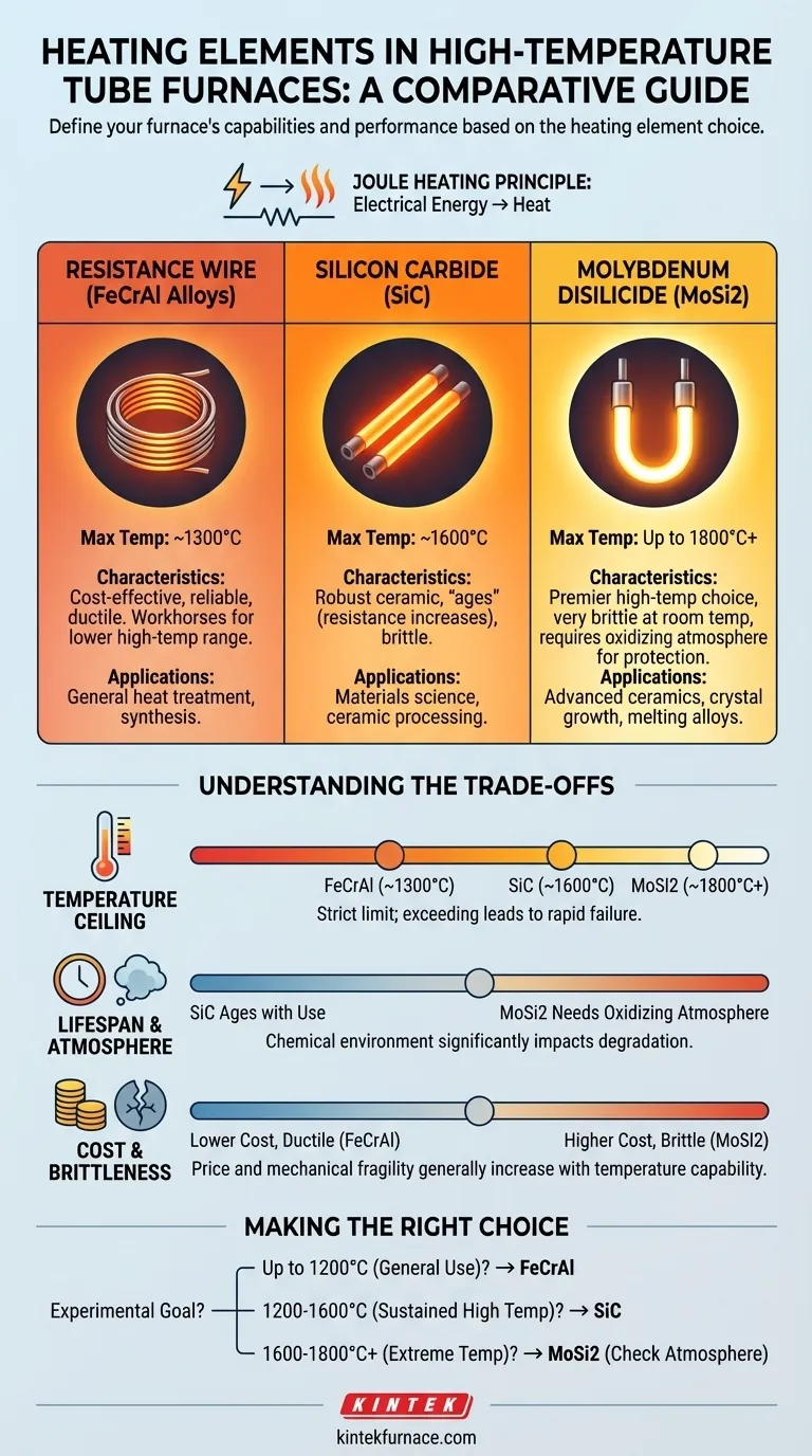 Que tipos de elementos de aquecimento são usados em um Forno Tubular de Alta Temperatura? Escolha o Elemento Certo para o Seu Laboratório Guia Visual