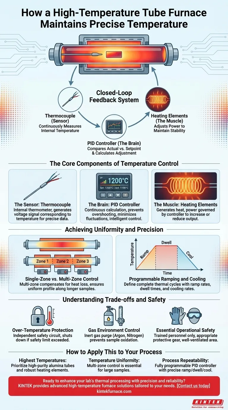 고온 튜브 전기로는 어떻게 원하는 온도를 유지하나요? 실험실을 위한 정밀 제어를 확인해보세요 시각적 가이드